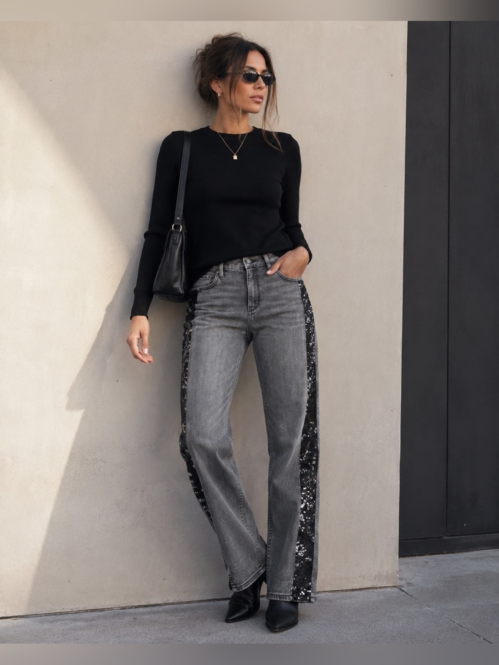 White House Black Market Jeans 6 High Rise Straight Gray Black Sequin Stripe